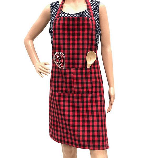 Red Checkered Customized Cotton Apron 100% Cotton Kitchen Apron with Front Center Pocket, Best Design Apron
