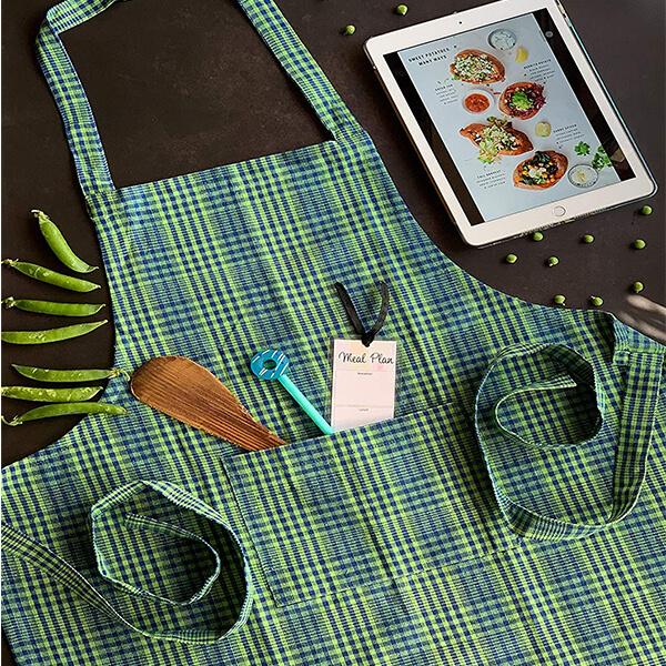 Green Stripe Customized Apron with Front Center Pocket