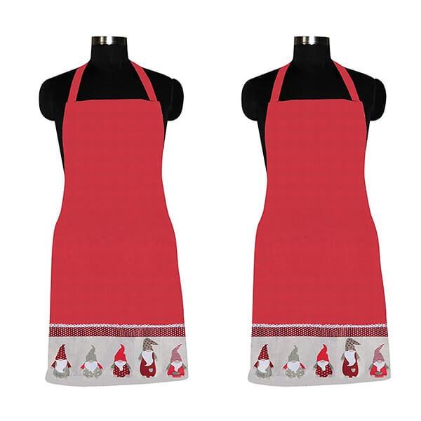 Cherry Red Customized 100% Cotton Designer Home Use, Chefs and Regular Aprons, Pack of 2