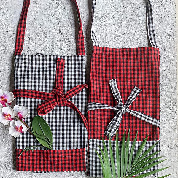 Red and Black Checks Customized Kitchen Apron (Pack of 2)