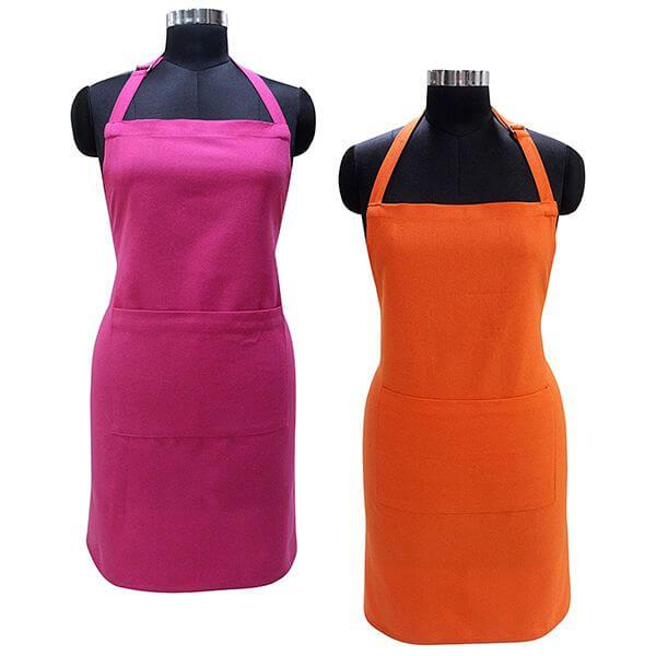 Pink, Orange Customized 100% Cotton Solid Pattern Free Sized Apron (Pack of 2)