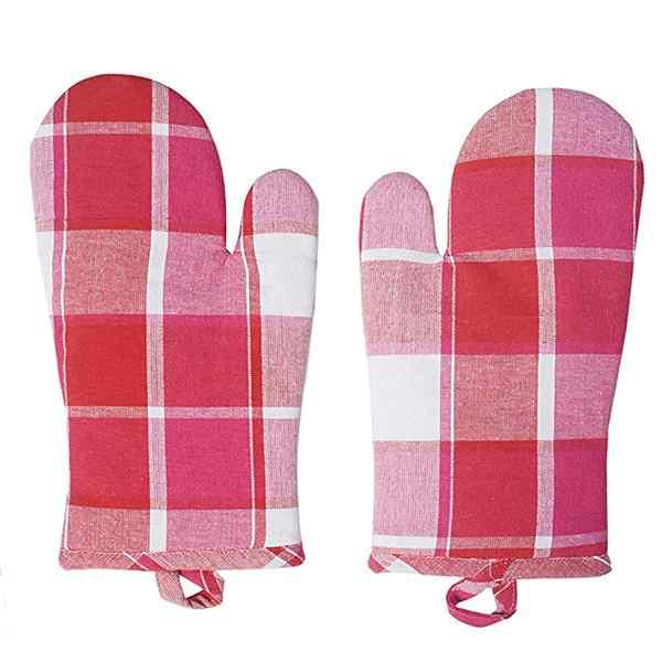 Red Check Customized Apron and Oven Glove, Apron 60x85 cm, Oven Glove 18x32 cm