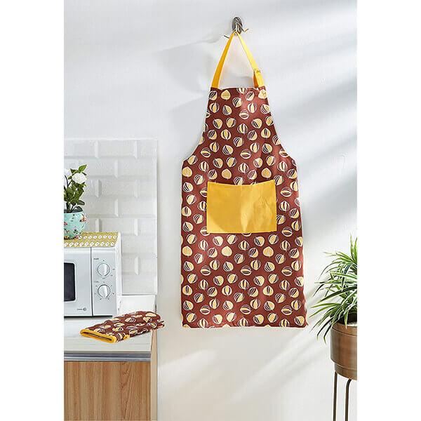 Brown Customized Kitchen Apron with Oven Glove
