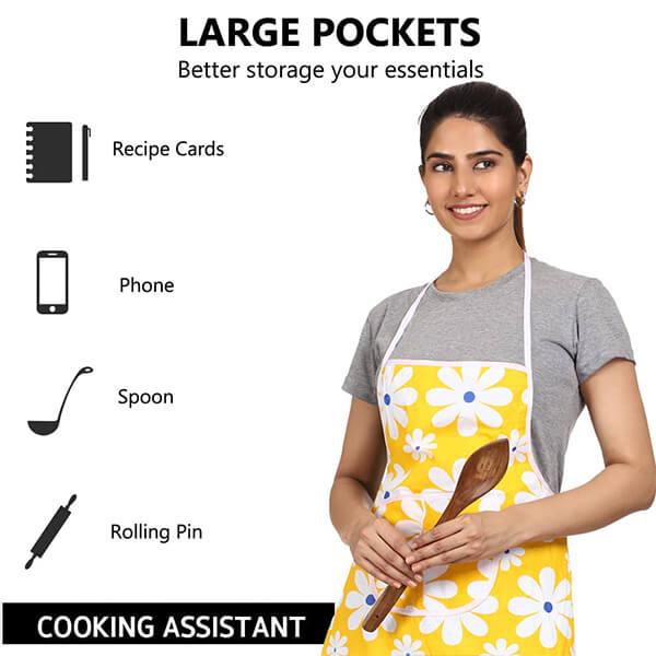 Floral Designed Customized Waterproof Apron with Multipurpose Front Pocket Pack of 3