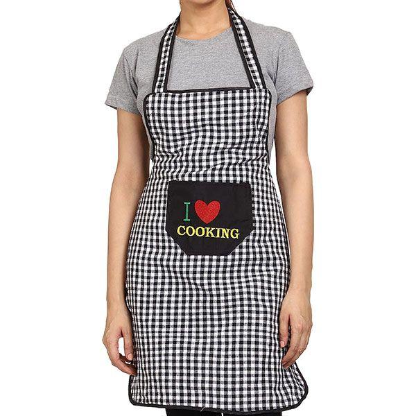 Black Red Customized Cotton Checkered Design Waterproof Apron with Pocket (Pack of 2)