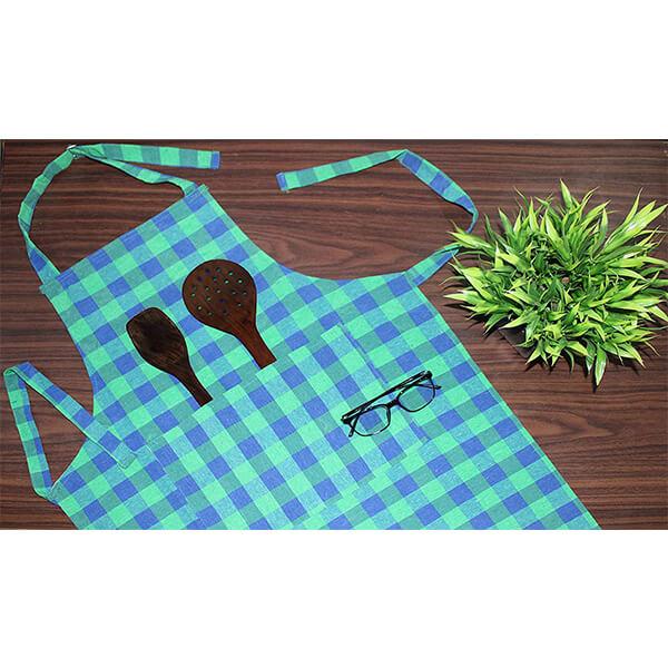 Check Designed Customized Unisex Apron with 2 Front Pockets and Adjustable Neck Strap (Pack Of 2)
