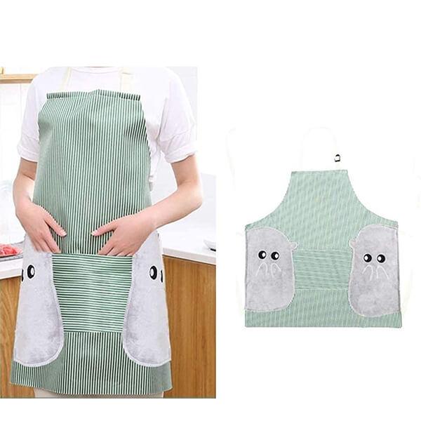 White Stripes Customized Apron for Women with 2 Side Velvet Stitched Towels