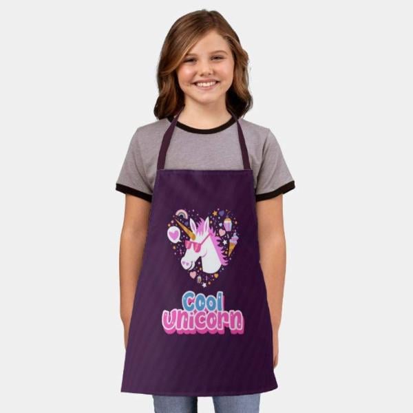 Purple Customized Kids Unicorn Apron for Cooking, Baking, Painting