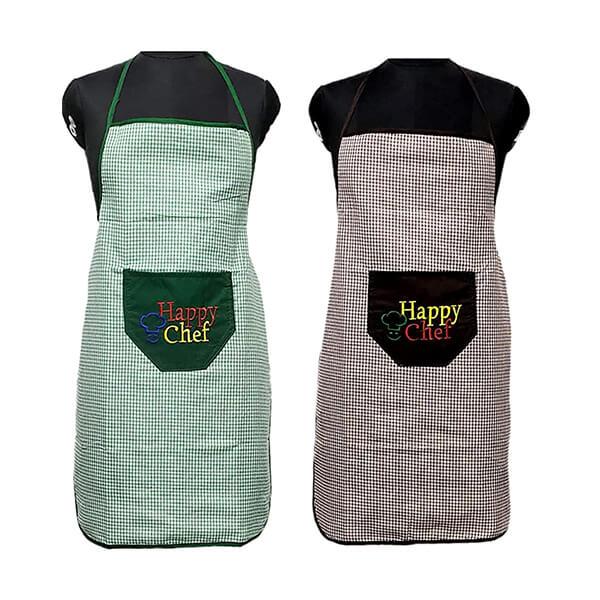 Check Designed Customized Waterproof Apron with Large Pocket Pack of 2