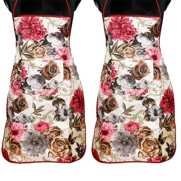 Multicolour Customized Floral Print Jute Fabric Waterproof Apron with Multipurpose Front Pocket