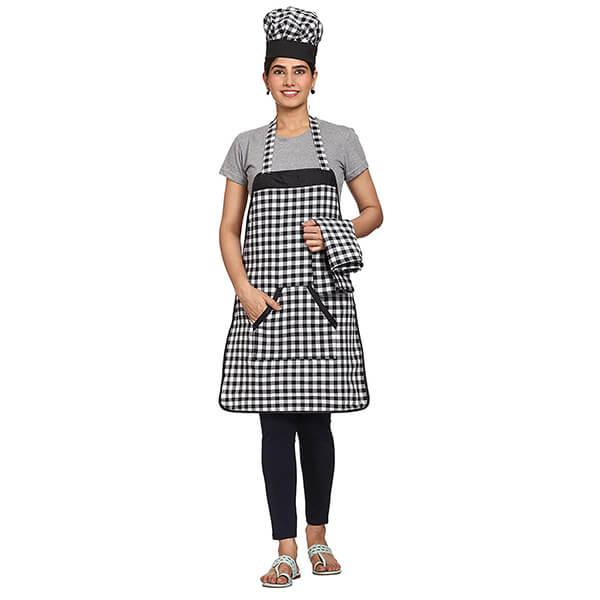 Black Customized Check Design Waterproof Apron with Chef Cap