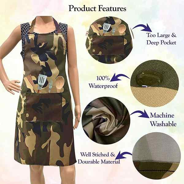 Green Army Print Customized Waterproof Apron Large Size with Pocket
