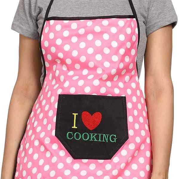 Polka Dot Customized Waterproof Apron with Front Single Embroidered Pocket Pack of 2