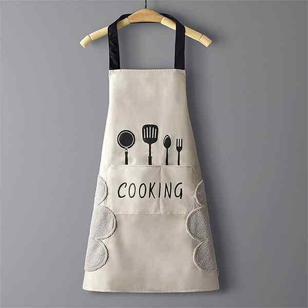Off-White Customized Waterproof Kitchen Apron with Big Pocket & Hand Wiping