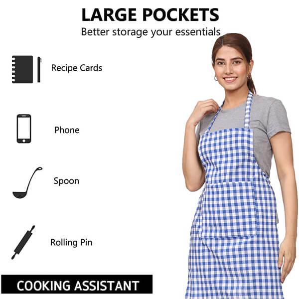 Blue Customized Apron With Front Large Pocket For Kitchen, Cooking, Dusting, Home