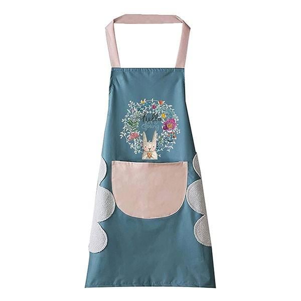 Blue Customized Kitchen Apron With Front Pocket And Side Coral Velvet For Wiping Hands Towel, Waterproof Unique Design Cooking Fit for Men/Women