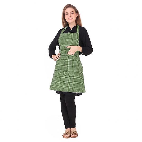 Green Customized Apron with Center Pocket and Adjustable Neck Metal