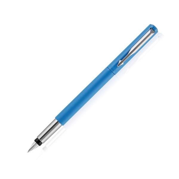 Standard Blue Customized Parker Vector Fountain Pen, Chrome Trim, Fine Nib with 3 Free Ink Cart