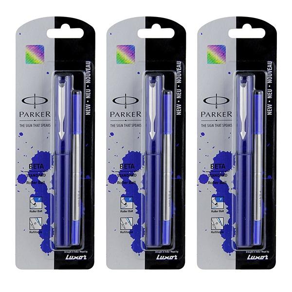 Blue Customized Parker Beta Standard Roller Ball Pen Chrome Trim (Set of 3)