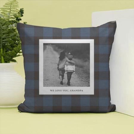 Blue and Black Checked Design  Customized Photo Printed Cushion