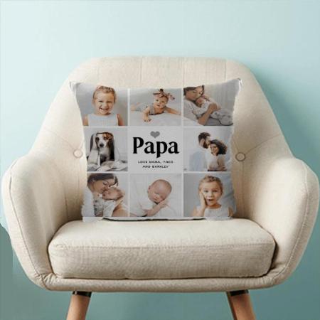 Multi Photo Collage for Papa Customized Photo Printed Cushion