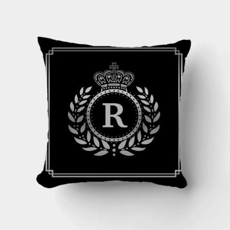 Royal Crown Laurel Wreath Black Silver Monogrammed Customized Photo Printed Cushion