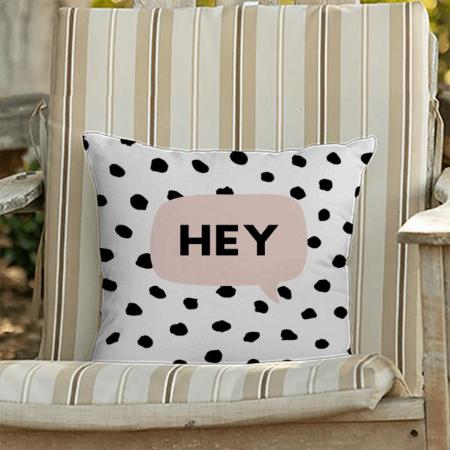 Pink Modern Black Dots & Bubble Chat With Hey Design Customized Photo Printed Cushion