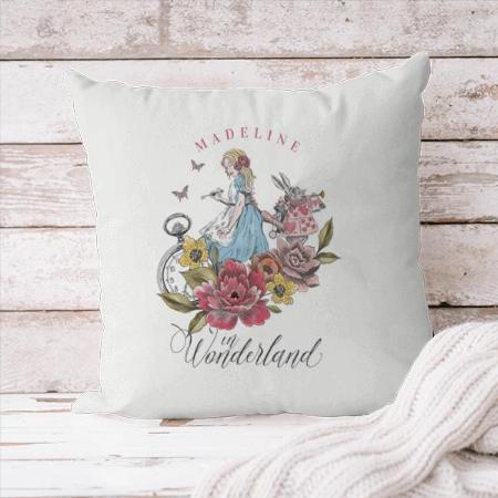 Vintage Alice in Wonderland Alice & Rabbit Floral Customized Photo Printed Cushion