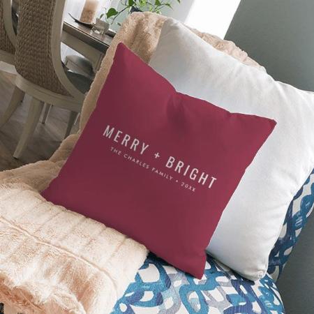 Merry and Bright | Berry Vintage Rose Christmas Customized Photo Printed Cushion