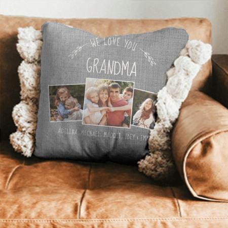 Grandma Photo Collage Rustic Modern Grey Customized Photo Printed Cushion
