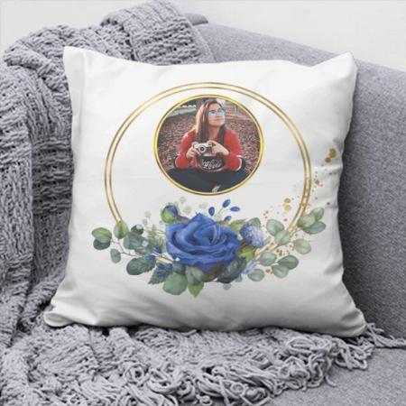 Blue Floral Design Customized Photo Printed Cushion