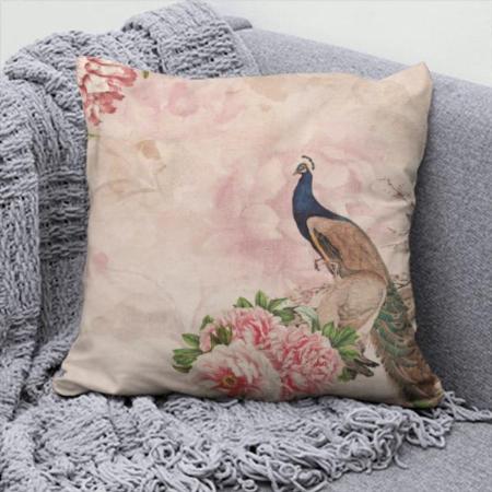 Peacock with Flower Design Customized Photo Printed Cushion