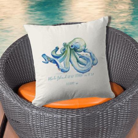 Coastal Blue Octopus with Name Customized Photo Printed Cushion