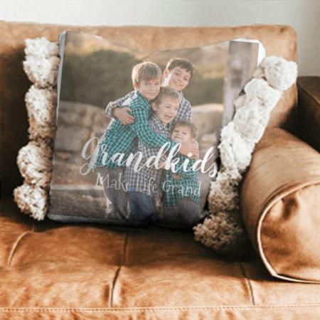 Grandkids Make Life Grand Customized Photo Printed Cushion