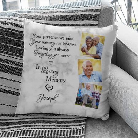 In Loving Memory Personalized 3 Photo Memorial Customized Photo Printed Cushion