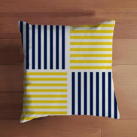 Blue and Yellow Lines Design Customized Photo Printed Cushion