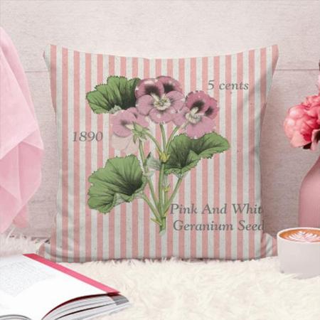 Vintage Pink White Geranium Flower Customized Photo Printed Cushion