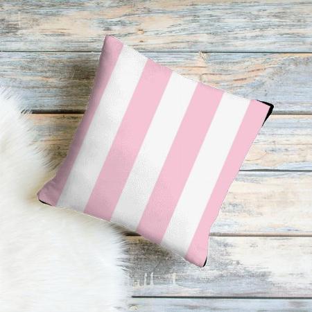 White and Pink Lines Design Customized Photo Printed Cushion