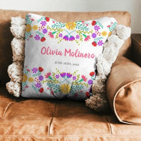 Mexican Fiesta Flowers White Customized Photo Printed Cushion