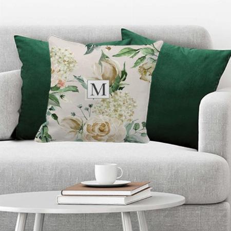 Spring Cream Garden Floral Monogram Customized Photo Printed Cushion