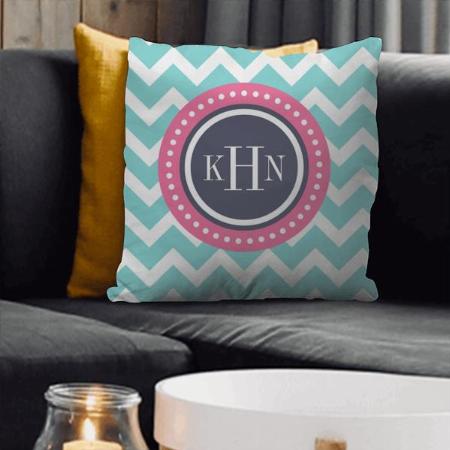 Turquoise Pink and Navy Chevron Monogram Customized Photo Printed Cushion