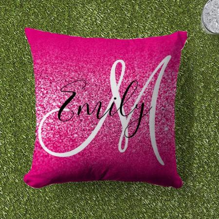 Faux Hot Pink Glitter Ombre Monogram Customized Photo Printed Cushion