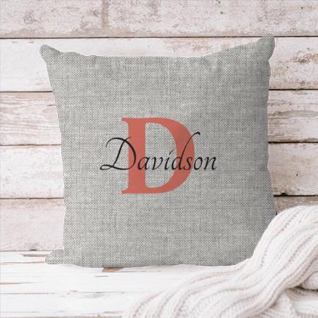Monogram Rustic Grey Linen fabric Customized Photo Printed Cushion