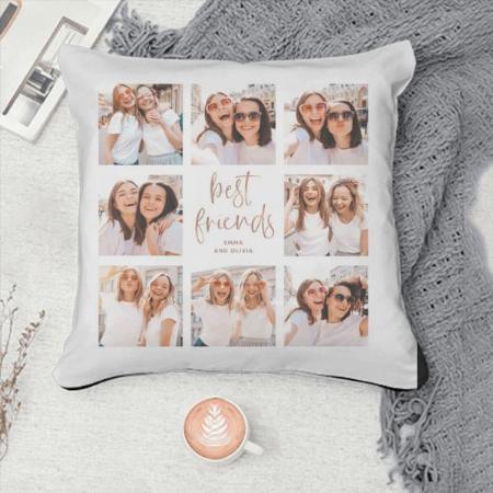Trendy Faux Rose Gold Script | Best Friends Photo Customized Photo Printed Cushion