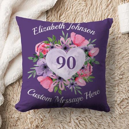 Purple 90th Birthday Pillow for Women Customized Photo Printed Cushion