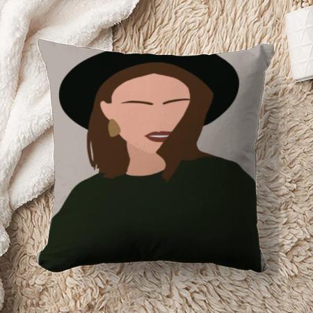 Modern Minimalist Abstract Girl in Hat Customized Photo Printed Cushion