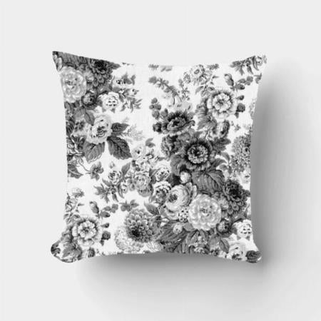 Floral Black and White Design Customized Photo Printed Cushion