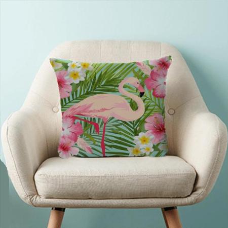 Flamingo Bird with Flower Design Customized Photo Printed Cushion