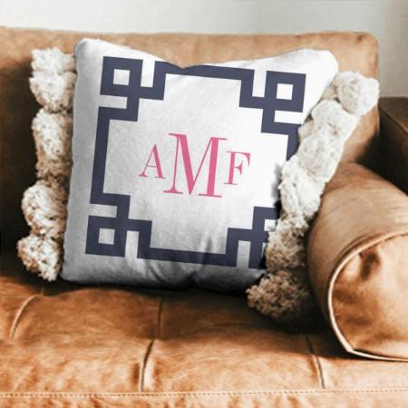 Navy Blue and Pink Greek Key Monogram Customized Photo Printed Cushion