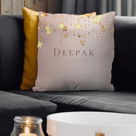Rose Gold Sparkling Stars Name Customized Photo Printed Cushion